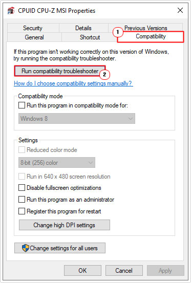click on Run compatibility troubleshooter on compatibility tab