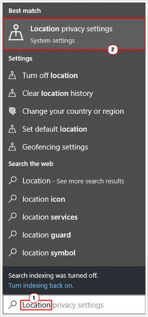 click on Location privacy settings from search box