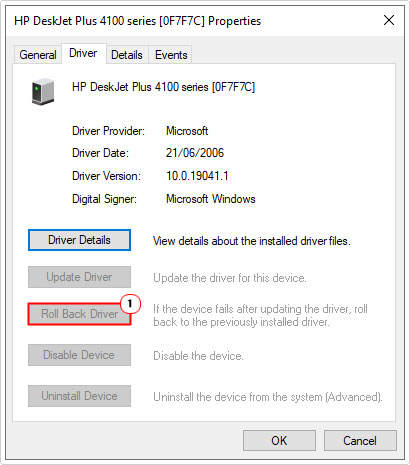 click on Roll back Driver in the driver tab