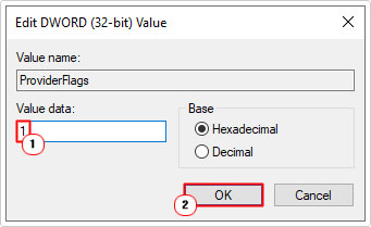 set value data of ProviderFlags to 1