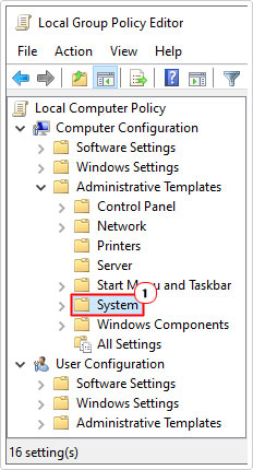 open System in group policy editor