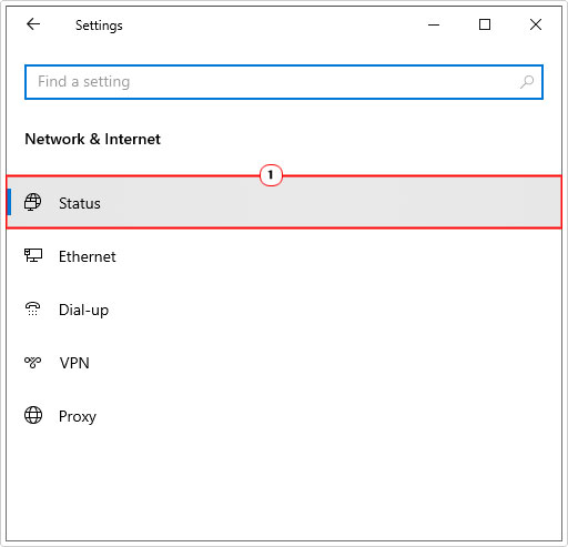 click on status in network & internet