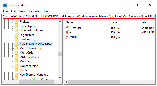 go to Explorer\Map Network Drive MRU registry path