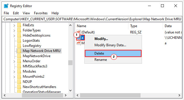 erase the mapped drive letter in Network Drive MRU