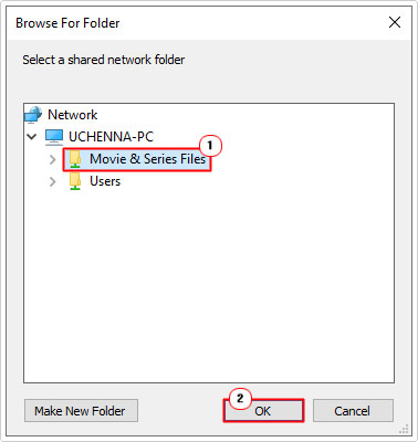 click on the shared network folder and select OK