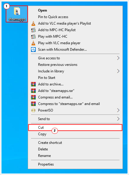 cut steamapps folder on desktop