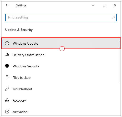 click on windows update from Update & Security