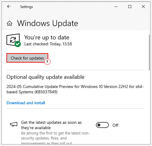 click on Check for updates in Windows Update