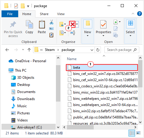 delete Beta file in package folder