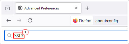 type ssl3 into the Search preference name box