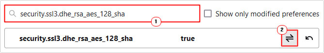 set security.ssl3.dhe_rsa_aes_128_sha to true