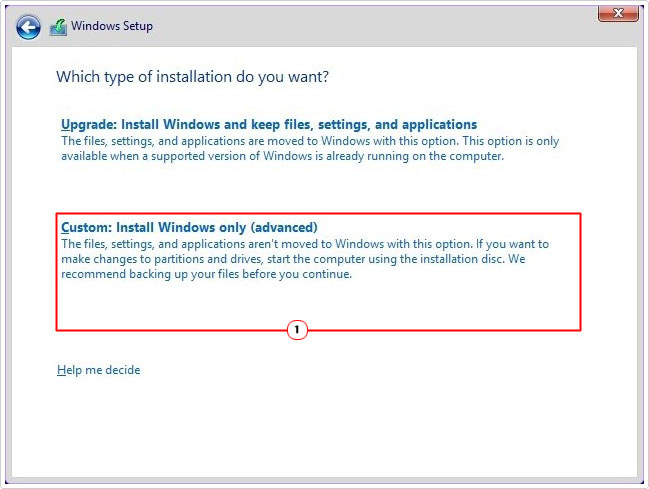 select custom install in windows setup