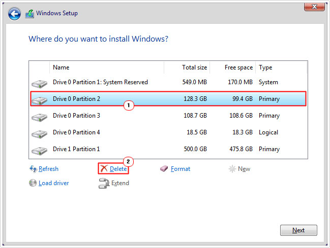 delete existing partitions