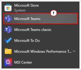 click on Microsoft teams in start menu