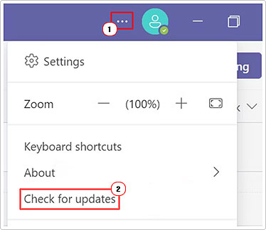 click on Check for updates in Microsoft teams menu