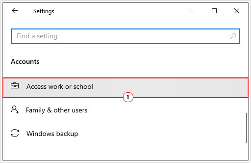 click on Access Work or School in accounts