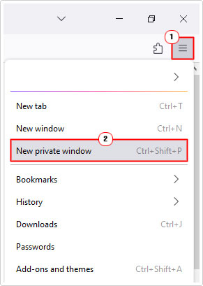 click on New Private Window in settings menu