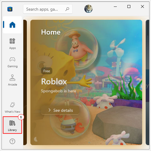 click on library in Microsoft Store