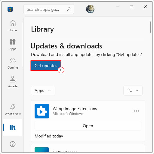 click on Get updates in library 