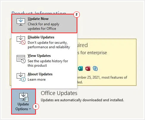 click on update now in Office Updates