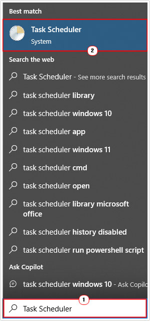 click on Task Scheduler in search 