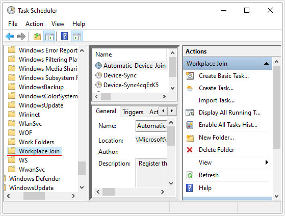 go to Workplace Join in task scheduler