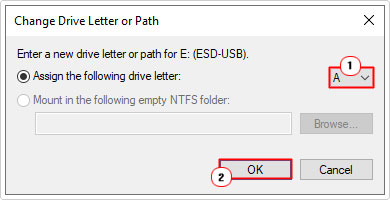 assign a new driver letter then click on ok