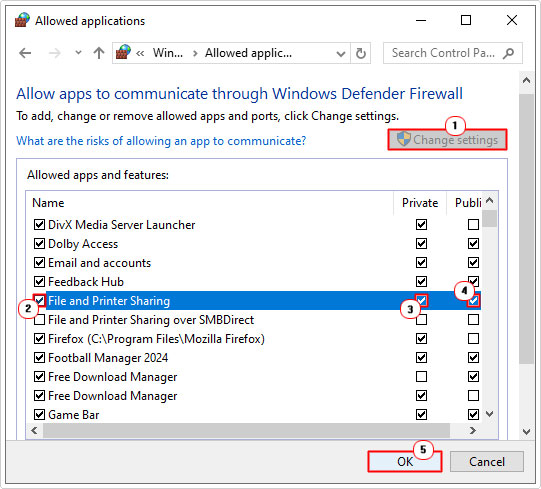 enable File and Printer Sharing via windows firewall