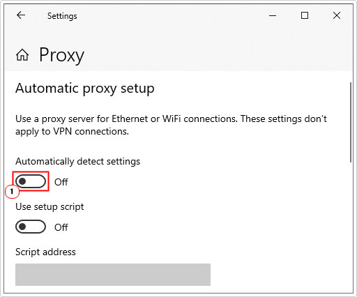 set Automatically detect settings to off under automatic proxy setup 