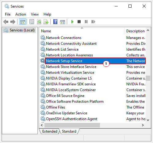 click on Network Setup Service in services