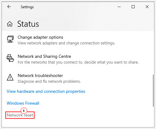 click on Network reset in status 