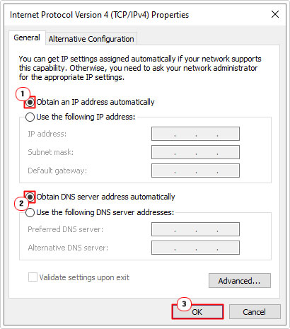 set DNS and IP to automatic