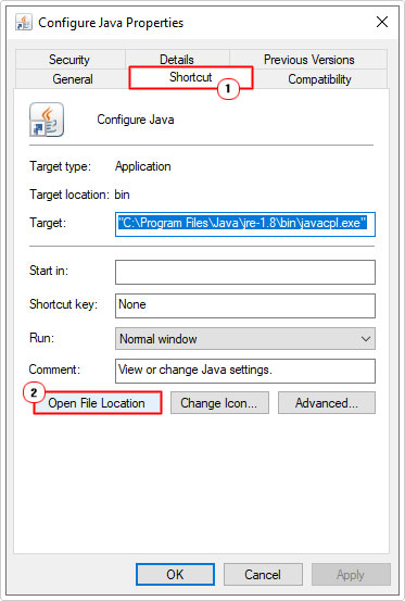 click on open file location in the shortcut tab 