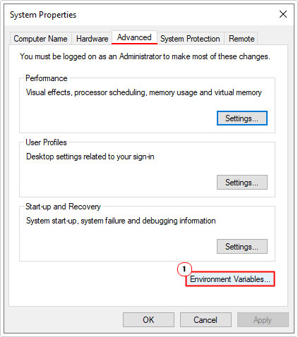 click on Environment Variables in the advanced tab of system properties