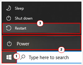 restart computer using start menu