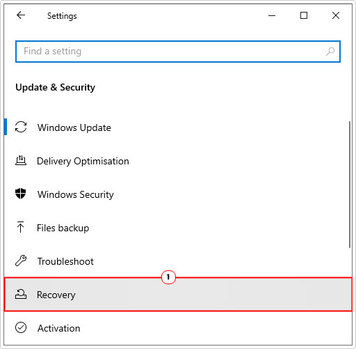 click on recovery in Update & Security