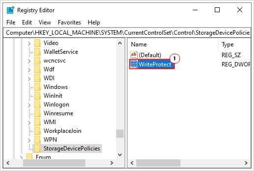 double-click on writeprotect in StorageDevicePolicies