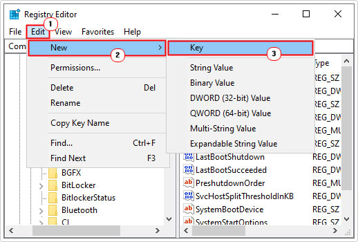 create new key in registry path