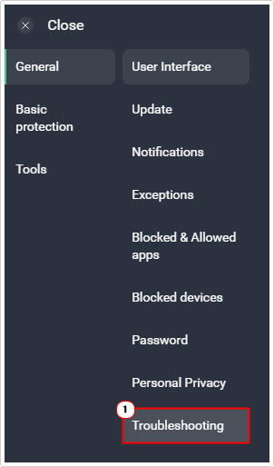 click on Troubleshooting in settings menu