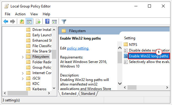 open Enable Win32 long paths in filesystem