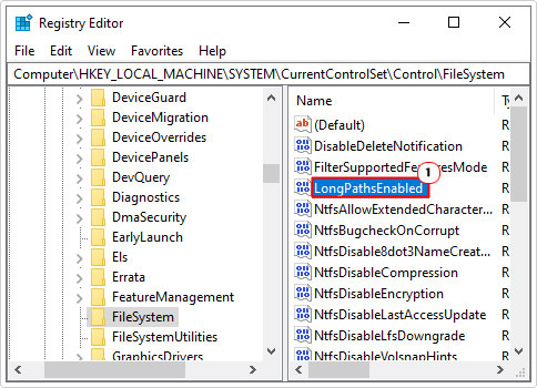 open LongPathsEnabled in filesystem