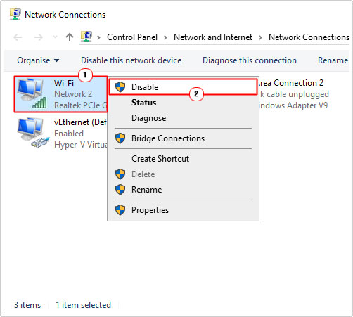 disable wi-fi in network connections