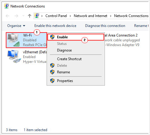 enable wi-fi in network connections