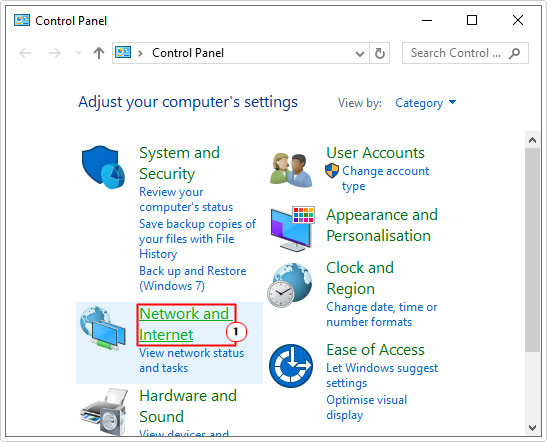 click on Network and Internet in control panel