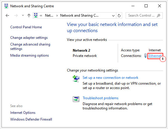 click on wireless or ethernet in Network and Sharing Centre