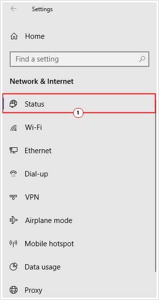 click on Network & Internet in status