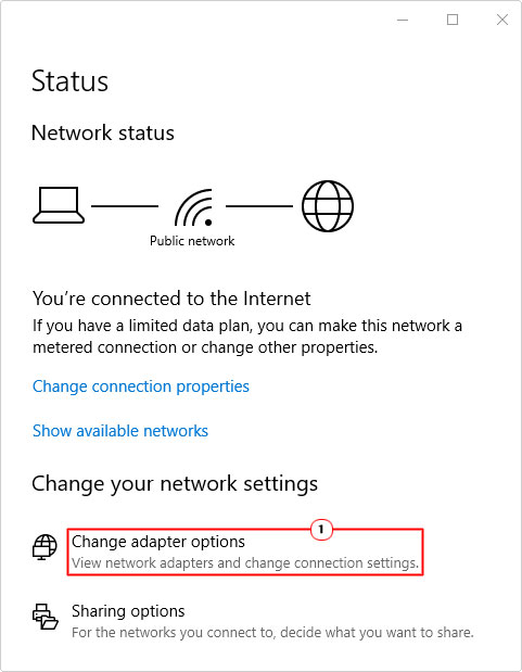 click on Change adapter options in status