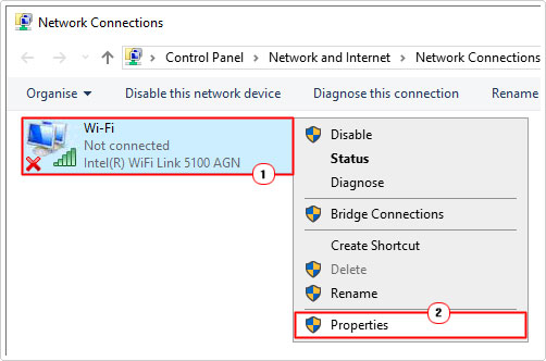 select properties for your network connection 