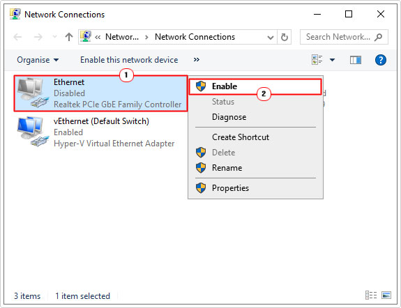 set Network Device to enabled