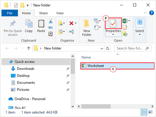 select properties for excel worksheet